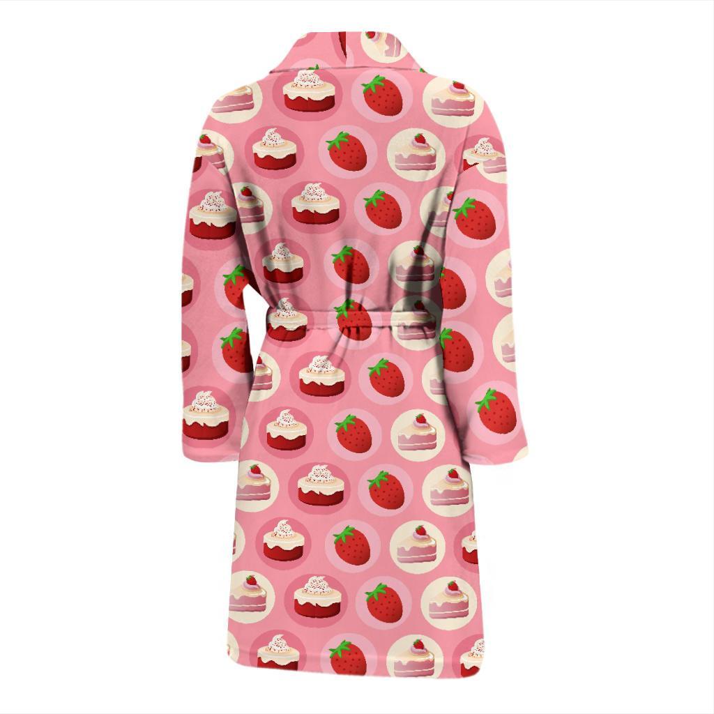 Strawberry Cake Pattern Print Men Long Robe-grizzshop