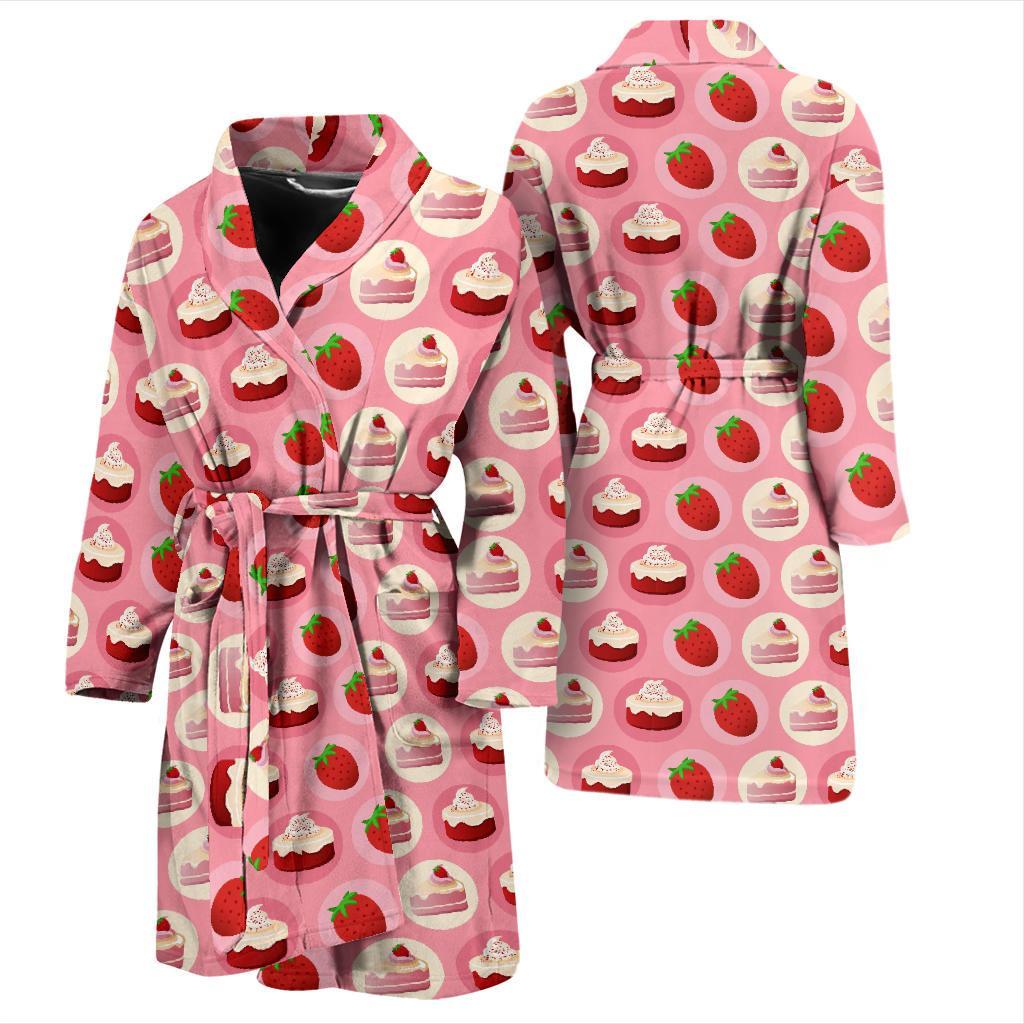 Strawberry Cake Pattern Print Men Long Robe-grizzshop