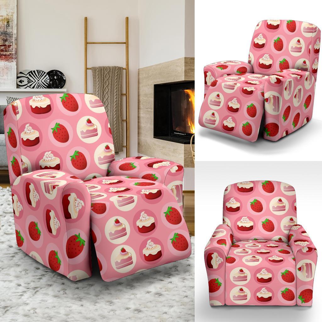 Strawberry Cake Pattern Print Recliner Cover-grizzshop