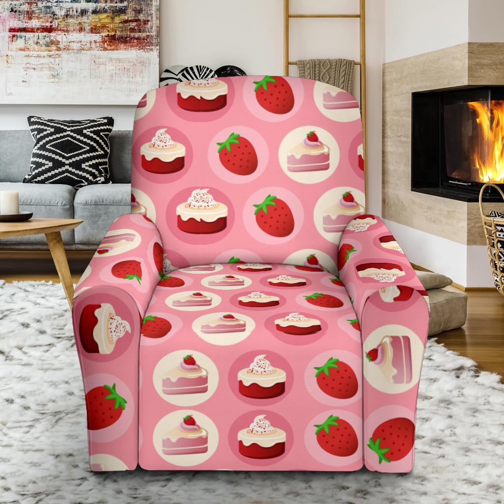 Strawberry Cake Pattern Print Recliner Cover-grizzshop