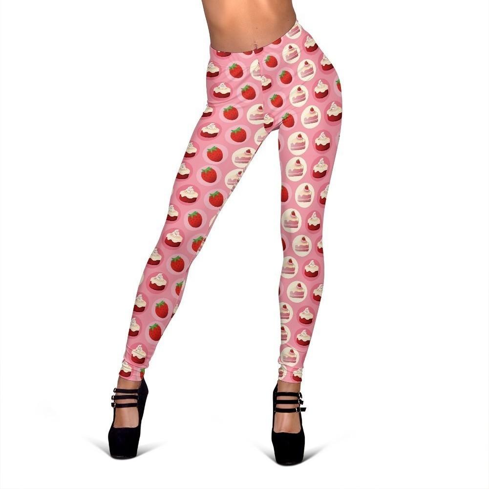 Strawberry Cake Pattern Print Women Leggings-grizzshop