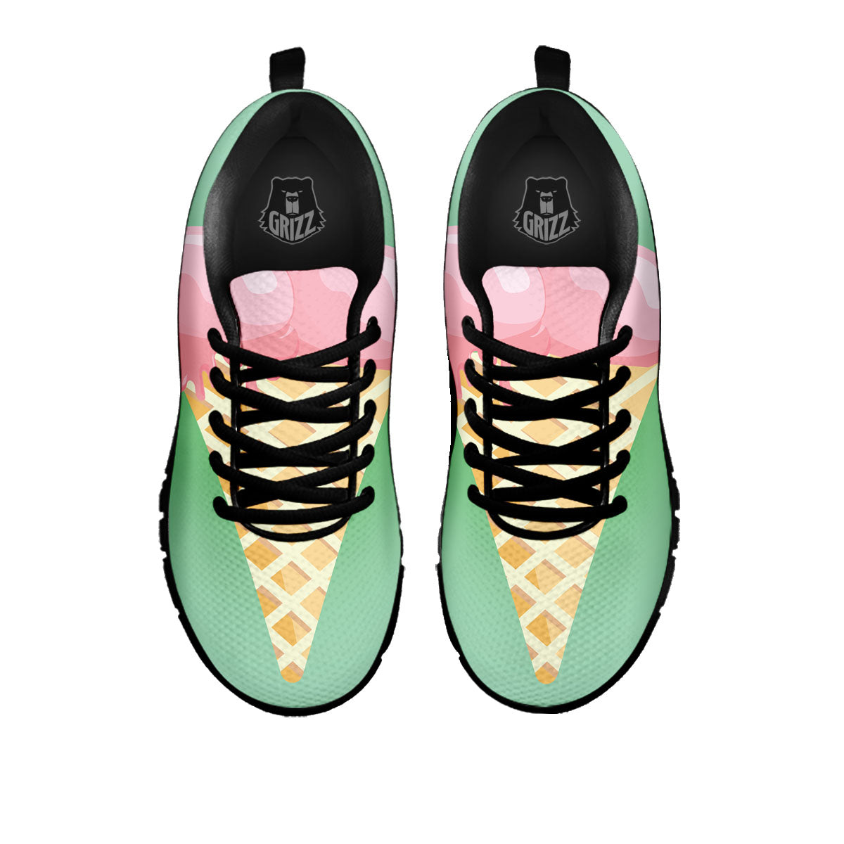 Strawberry Ice Cream Teal Print Black Sneaker-grizzshop