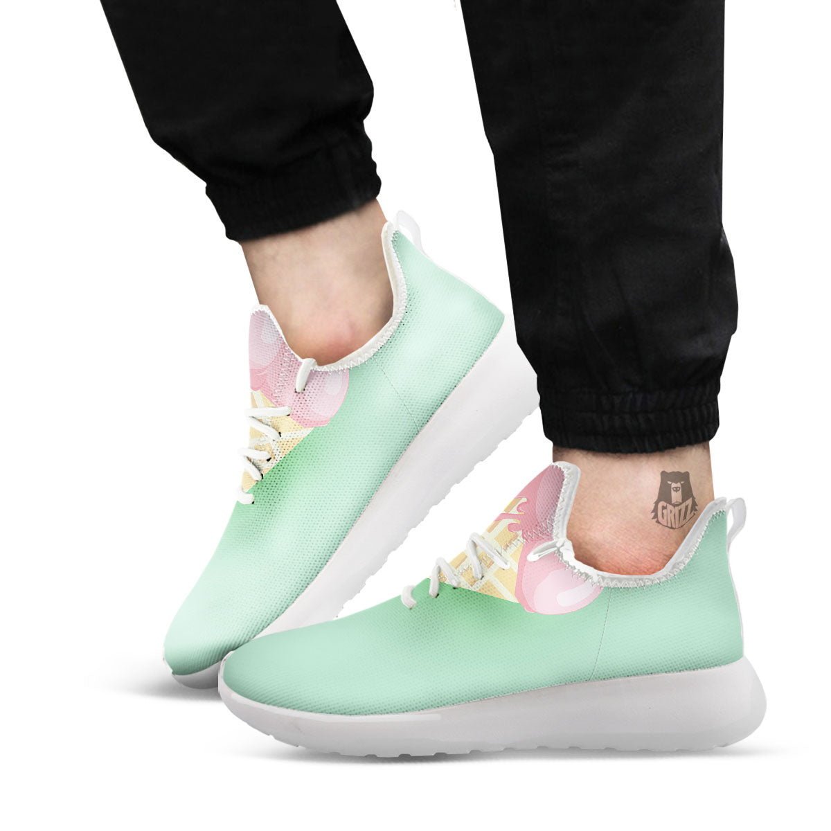 Strawberry Ice Cream Teal Print White Athletic Shoes-grizzshop