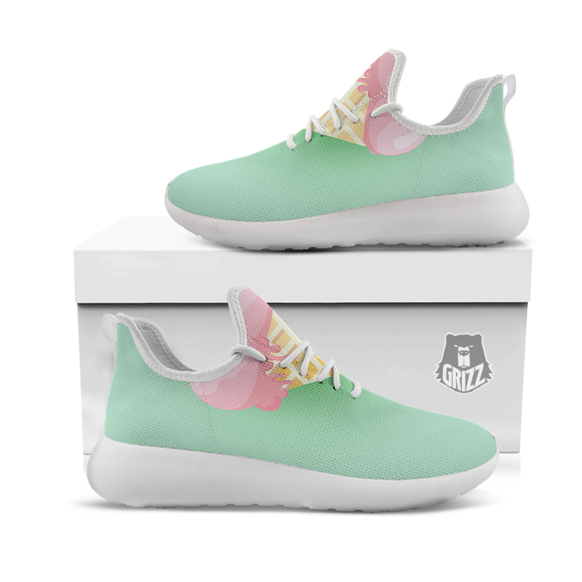 Strawberry Ice Cream Teal Print White Athletic Shoes-grizzshop