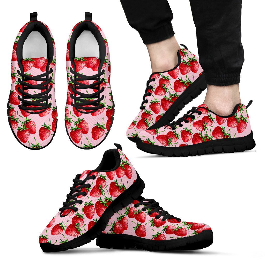 Strawberry Pattern Print Black Sneaker Shoes For Men Women-grizzshop