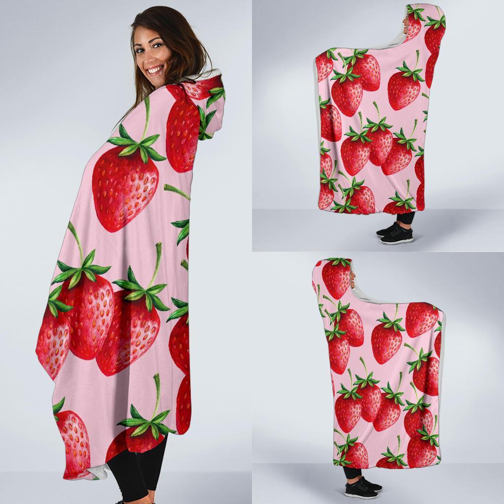 Strawberry Pattern Print Hooded Blanket-grizzshop