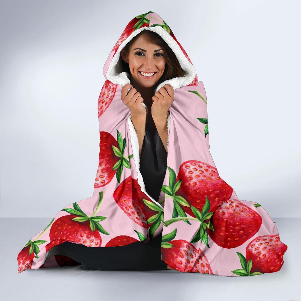 Strawberry Pattern Print Hooded Blanket-grizzshop