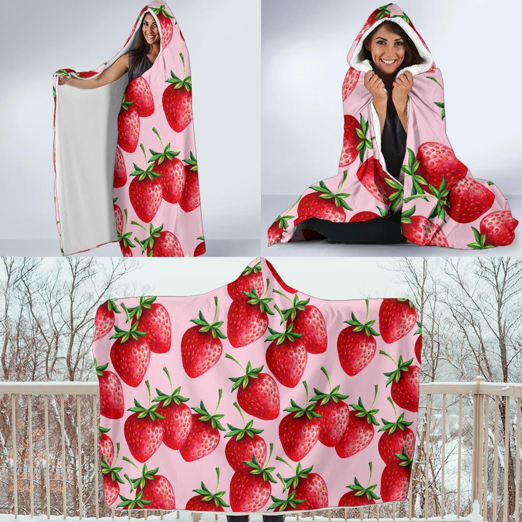 Strawberry Pattern Print Hooded Blanket-grizzshop