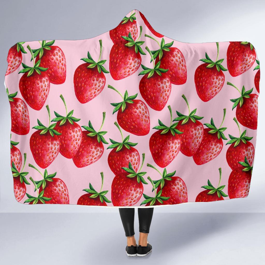 Strawberry Pattern Print Hooded Blanket-grizzshop