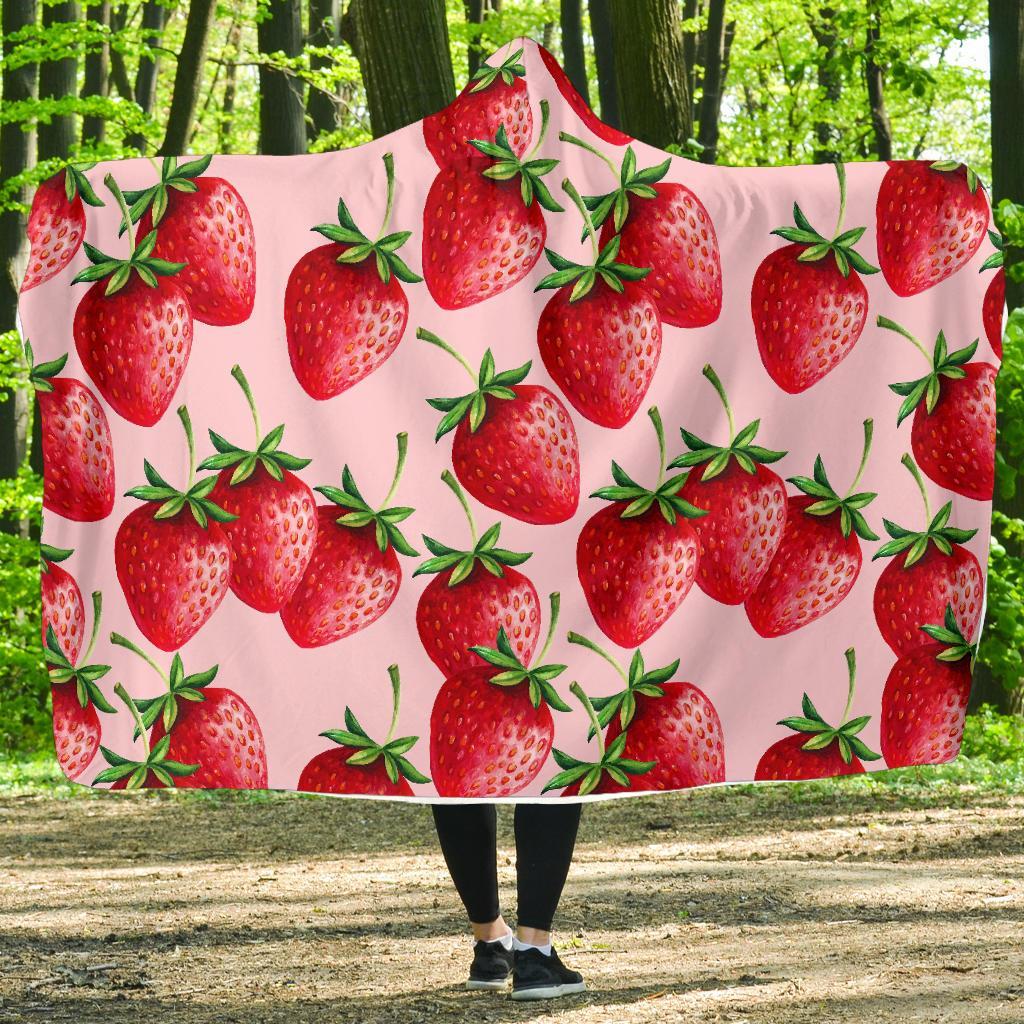 Strawberry Pattern Print Hooded Blanket-grizzshop