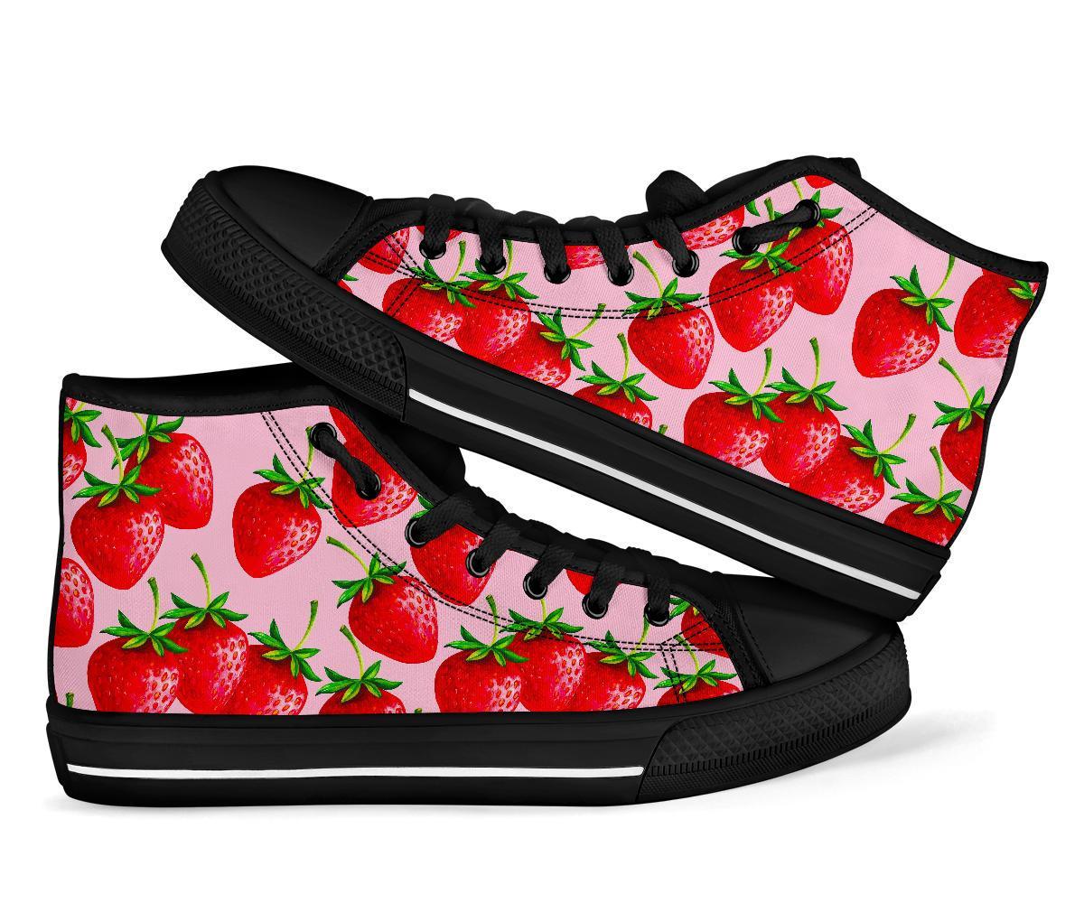 Strawberry Pattern Print Men Women's High Top Shoes-grizzshop