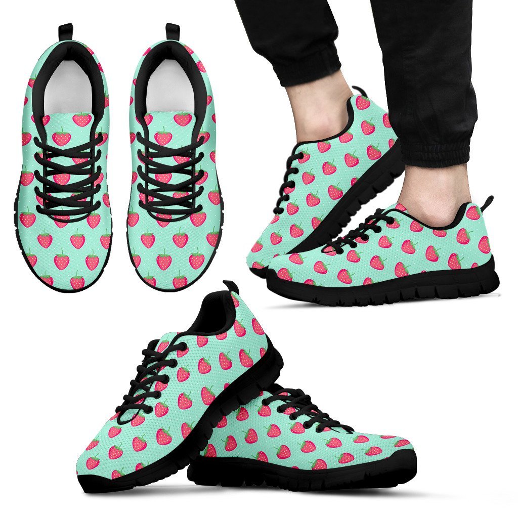 Strawberry Print Pattern Black Sneaker Shoes For Men Women-grizzshop