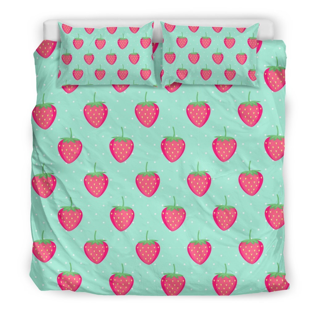 Strawberry Print Pattern Duvet Cover Bedding Set-grizzshop
