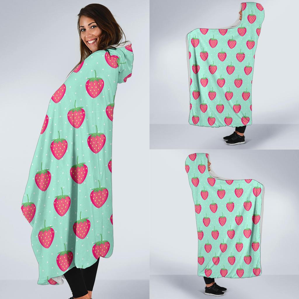 Strawberry Print Pattern Hooded Blanket-grizzshop