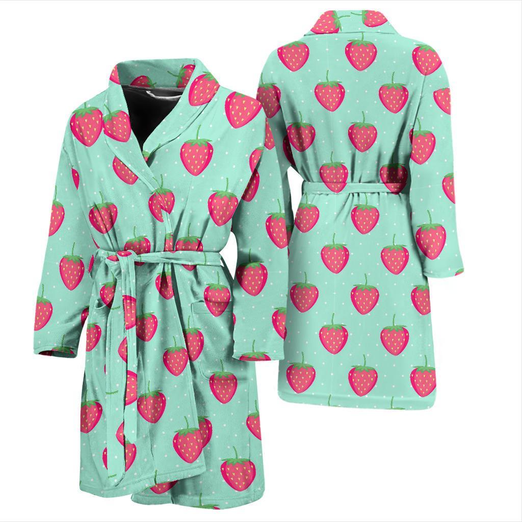 Strawberry Print Pattern Men Long Robe-grizzshop