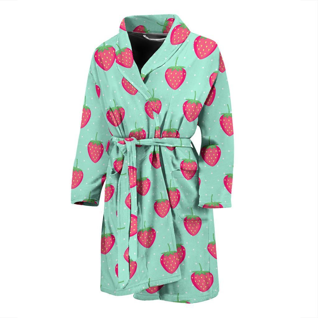 Strawberry Print Pattern Men Long Robe-grizzshop