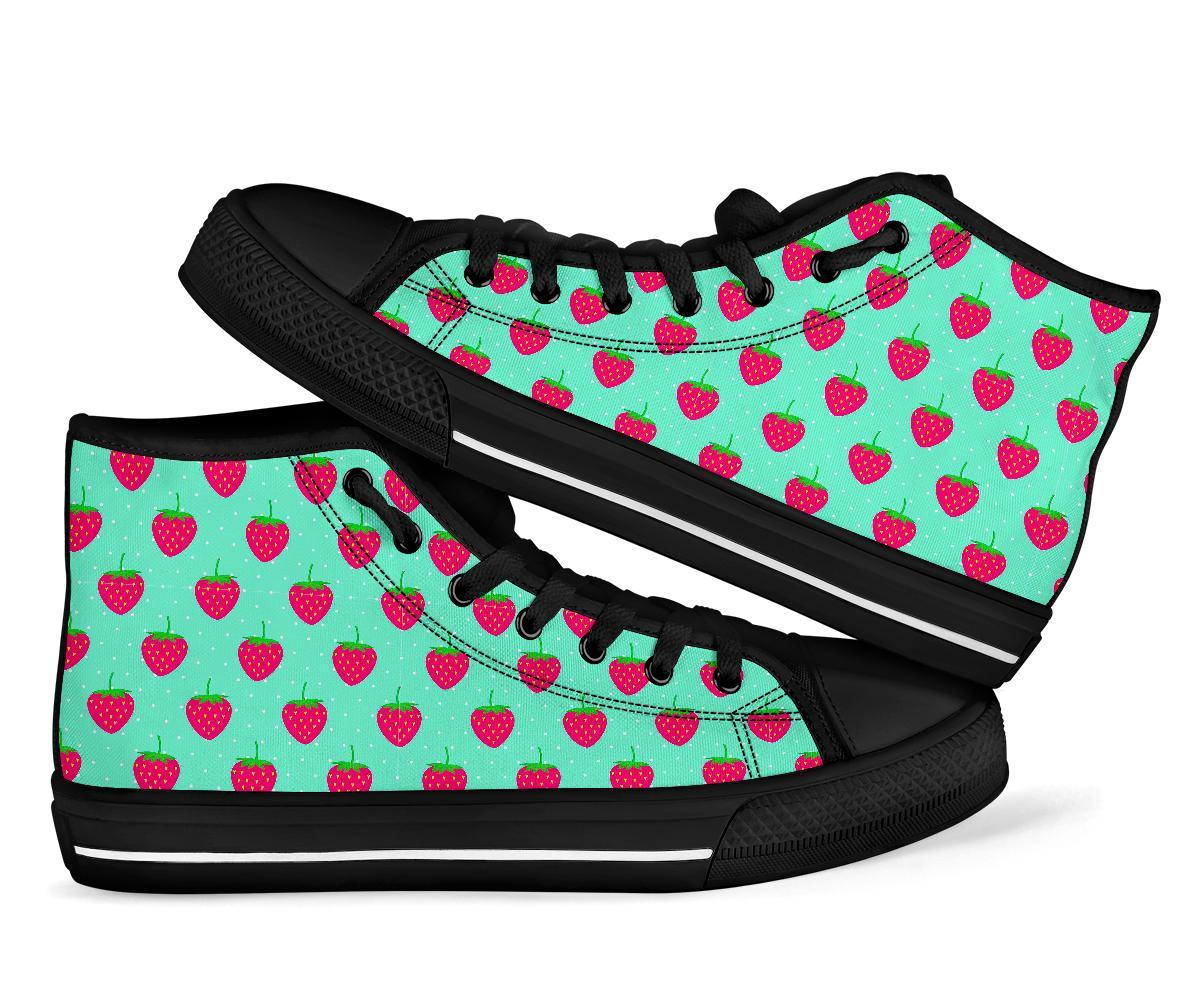 Strawberry Print Pattern Men Women's High Top Shoes-grizzshop