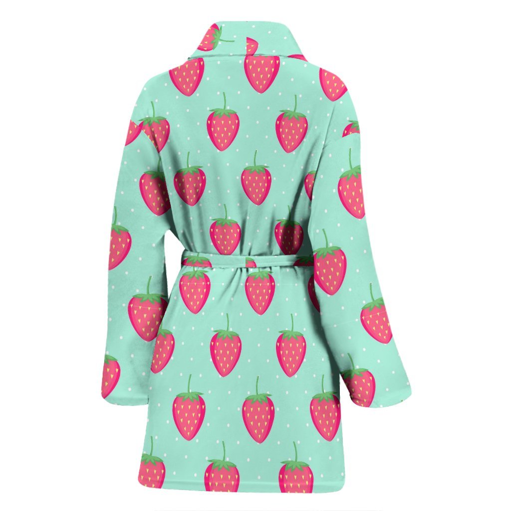 Strawberry Print Pattern Print Women Long Robe-grizzshop