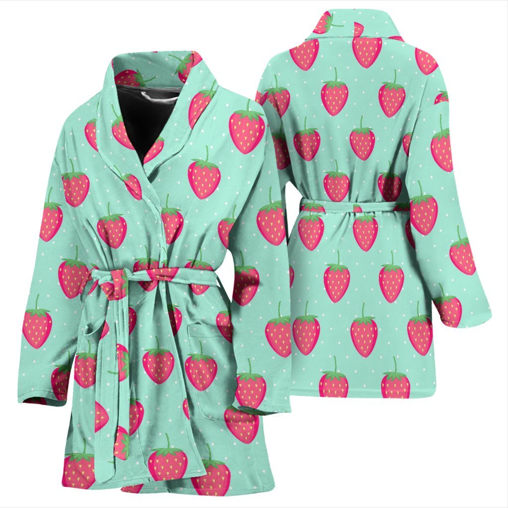 Strawberry Print Pattern Print Women Long Robe-grizzshop