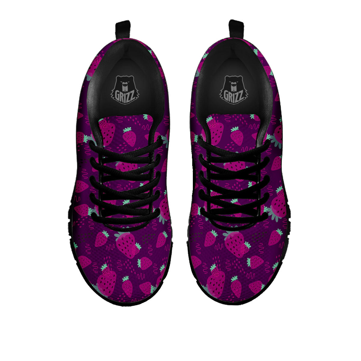 Strawberry Purple Print Pattern Black Sneaker-grizzshop