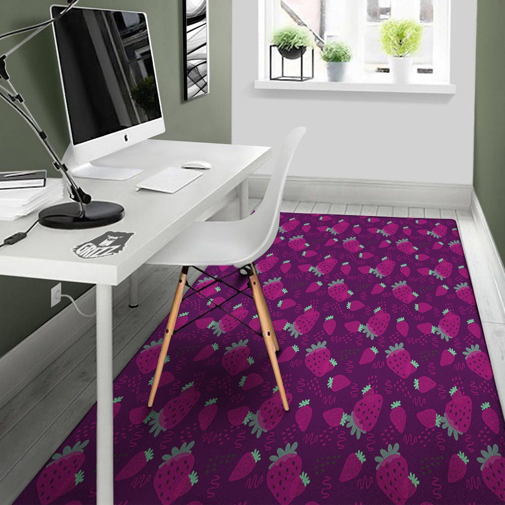 Strawberry Purple Print Pattern Floor Mat-grizzshop