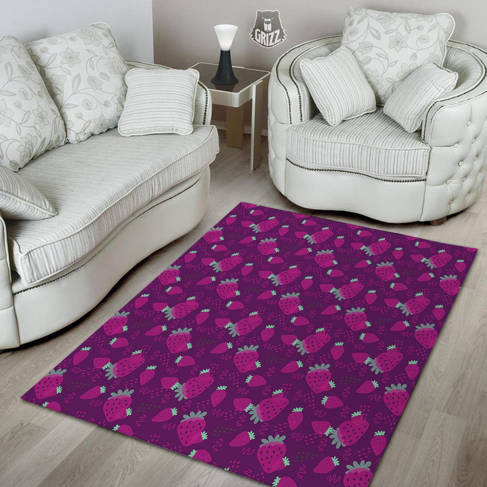 Strawberry Purple Print Pattern Floor Mat-grizzshop