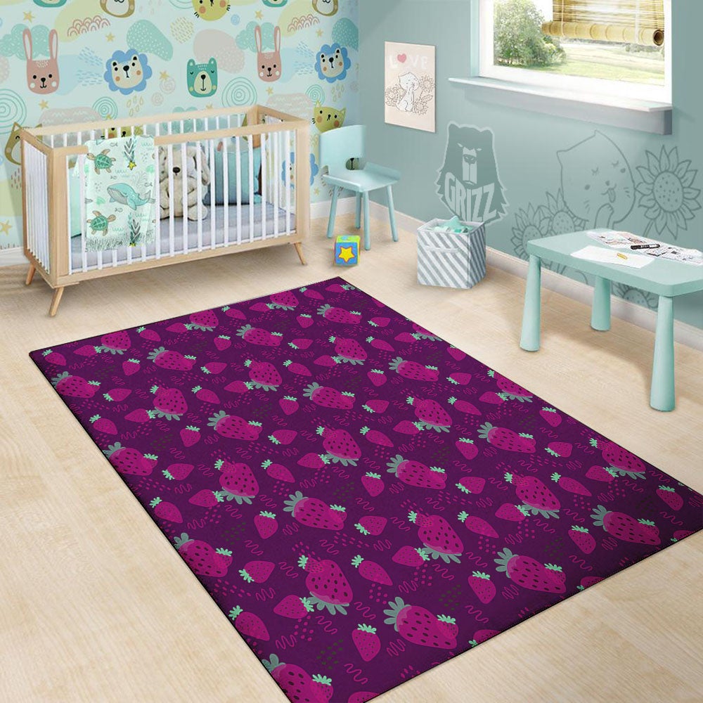 Strawberry Purple Print Pattern Floor Mat-grizzshop