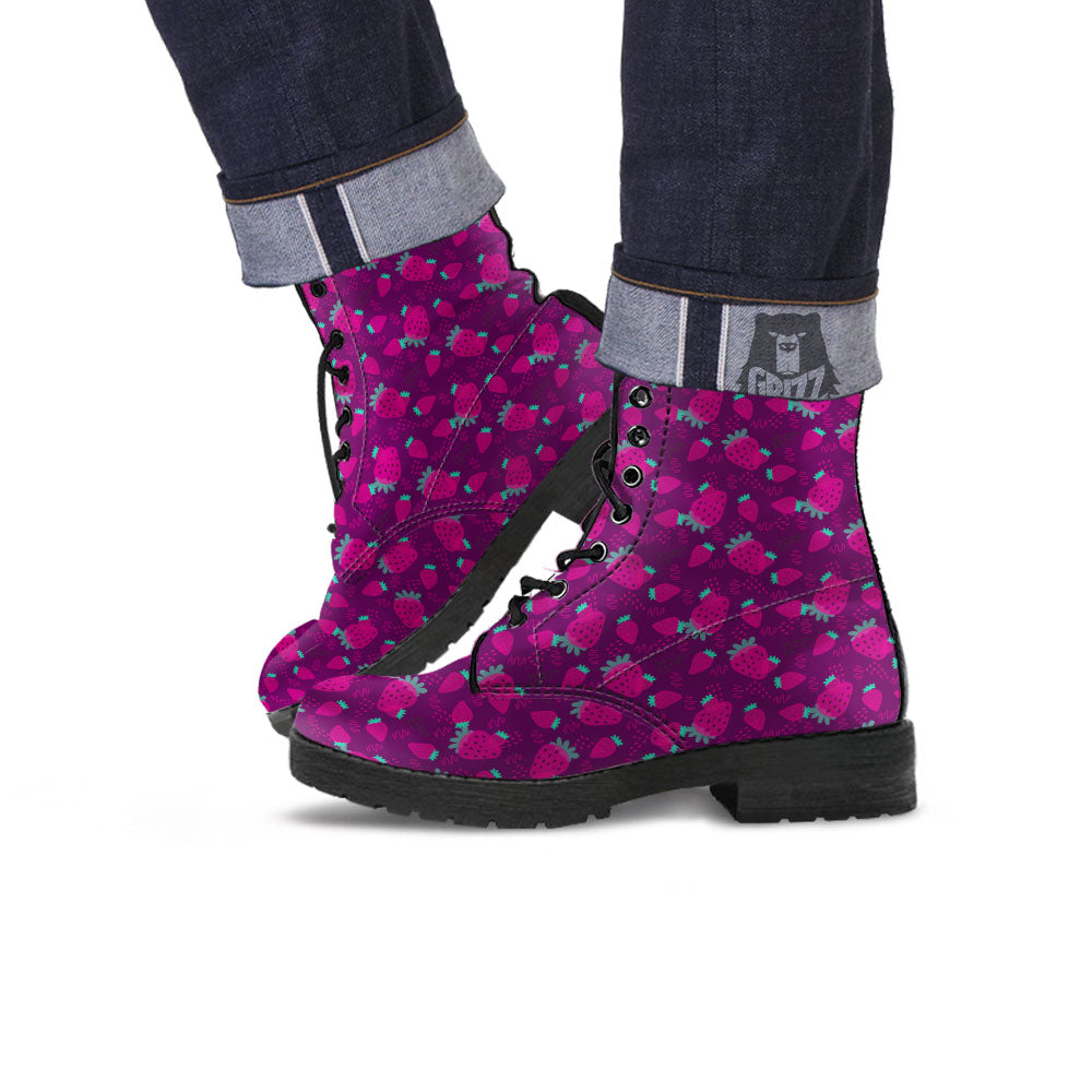 Strawberry Purple Print Pattern Leather Boots-grizzshop