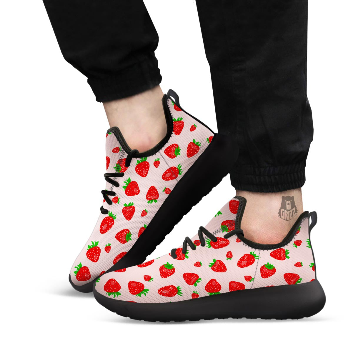 Strawberry Red Print Pattern Black Athletic Shoes-grizzshop