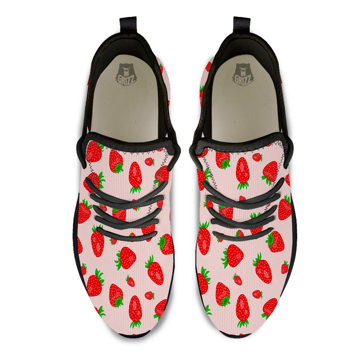 Strawberry Red Print Pattern Black Athletic Shoes-grizzshop