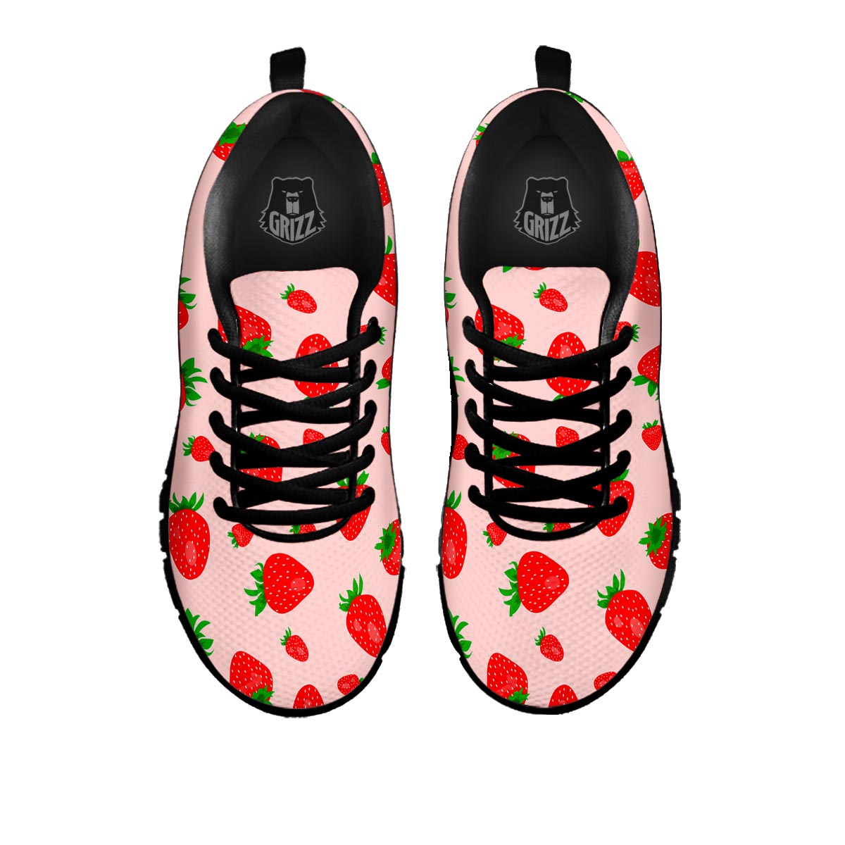 Strawberry Red Print Pattern Black Sneaker-grizzshop