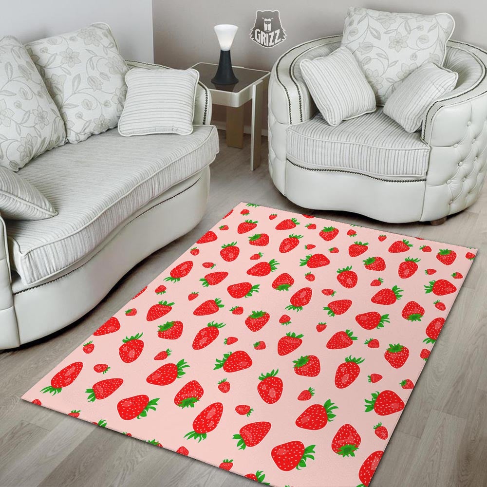 Strawberry Red Print Pattern Floor Mat-grizzshop