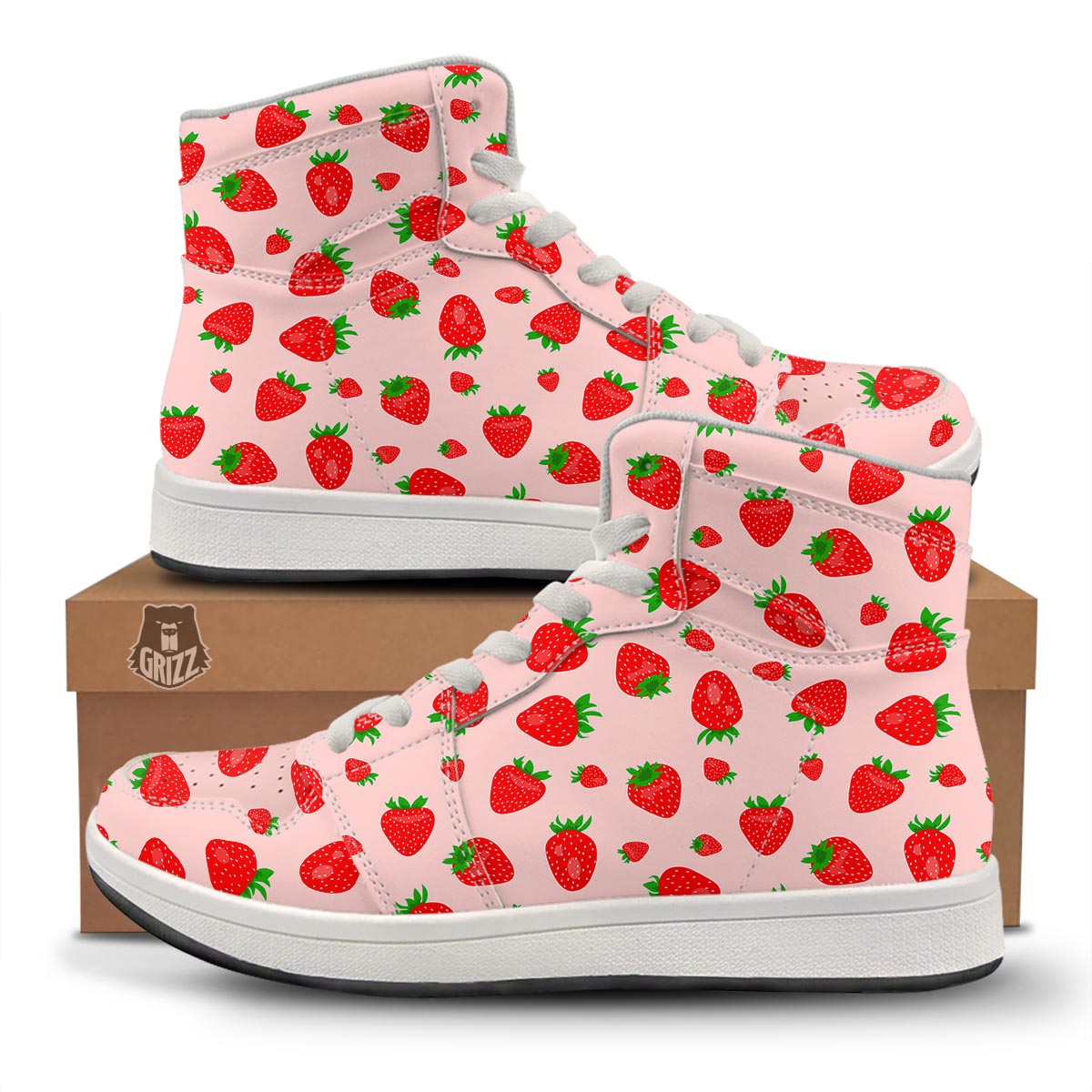 Strawberry Red Print Pattern High Top Sneakers-grizzshop