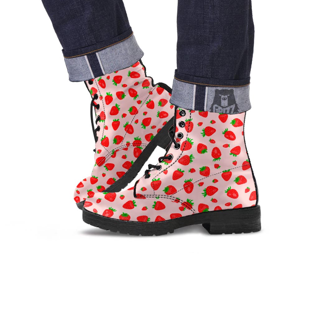 Strawberry Red Print Pattern Leather Boots-grizzshop