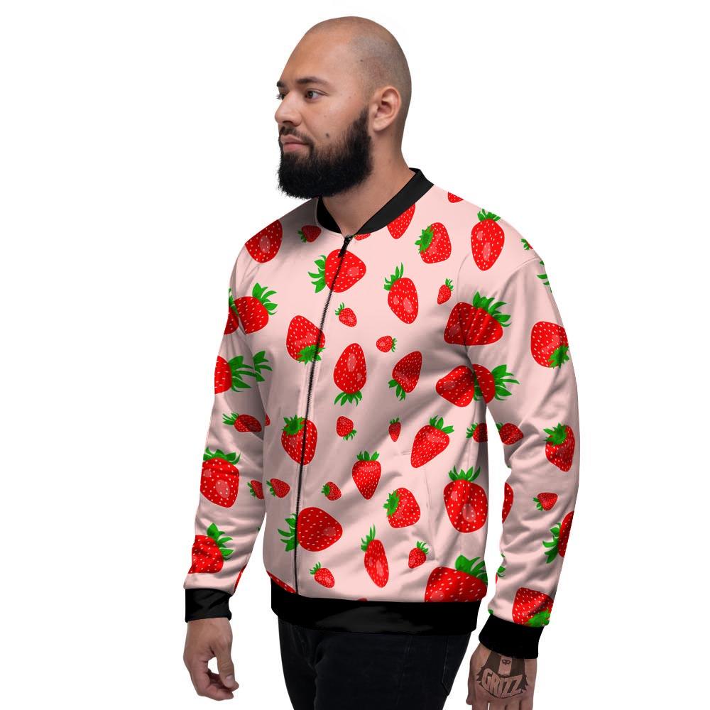 Strawberry Red Print Pattern Men's Bomber Jacket-grizzshop