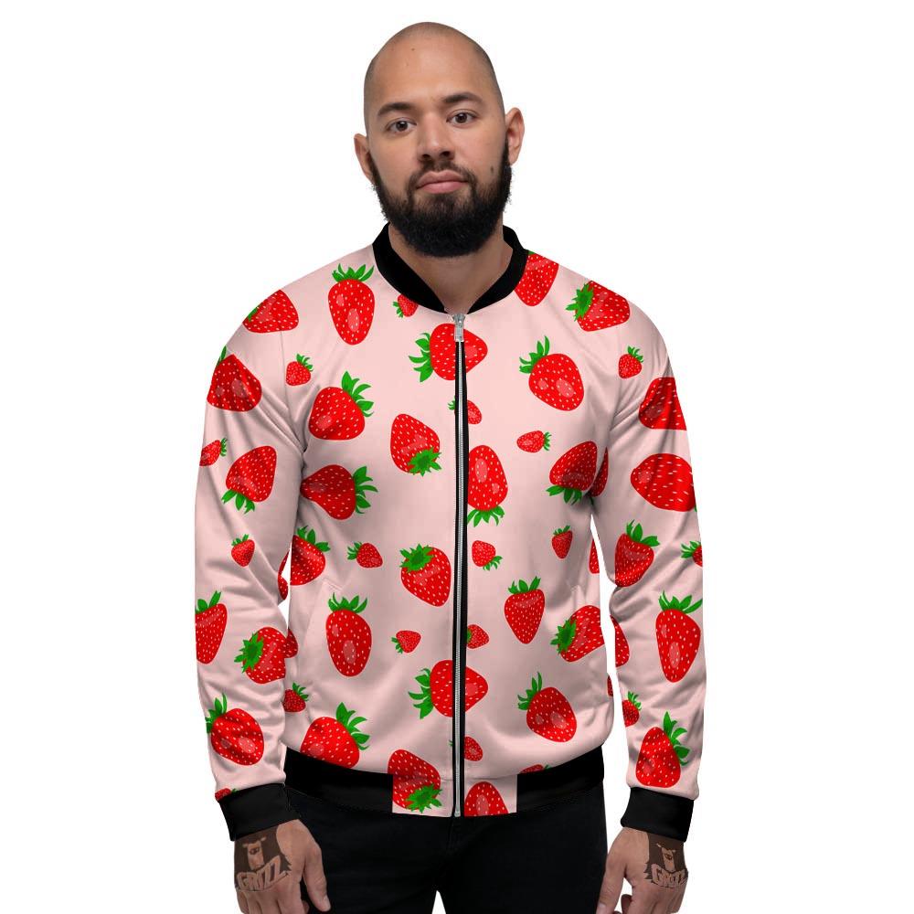 Strawberry Red Print Pattern Men's Bomber Jacket-grizzshop