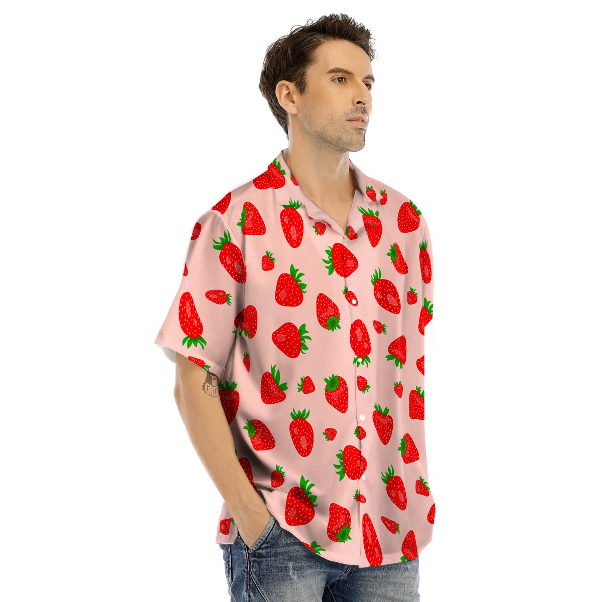 Strawberry Red Print Pattern Men's Hawaiian Shirt-grizzshop