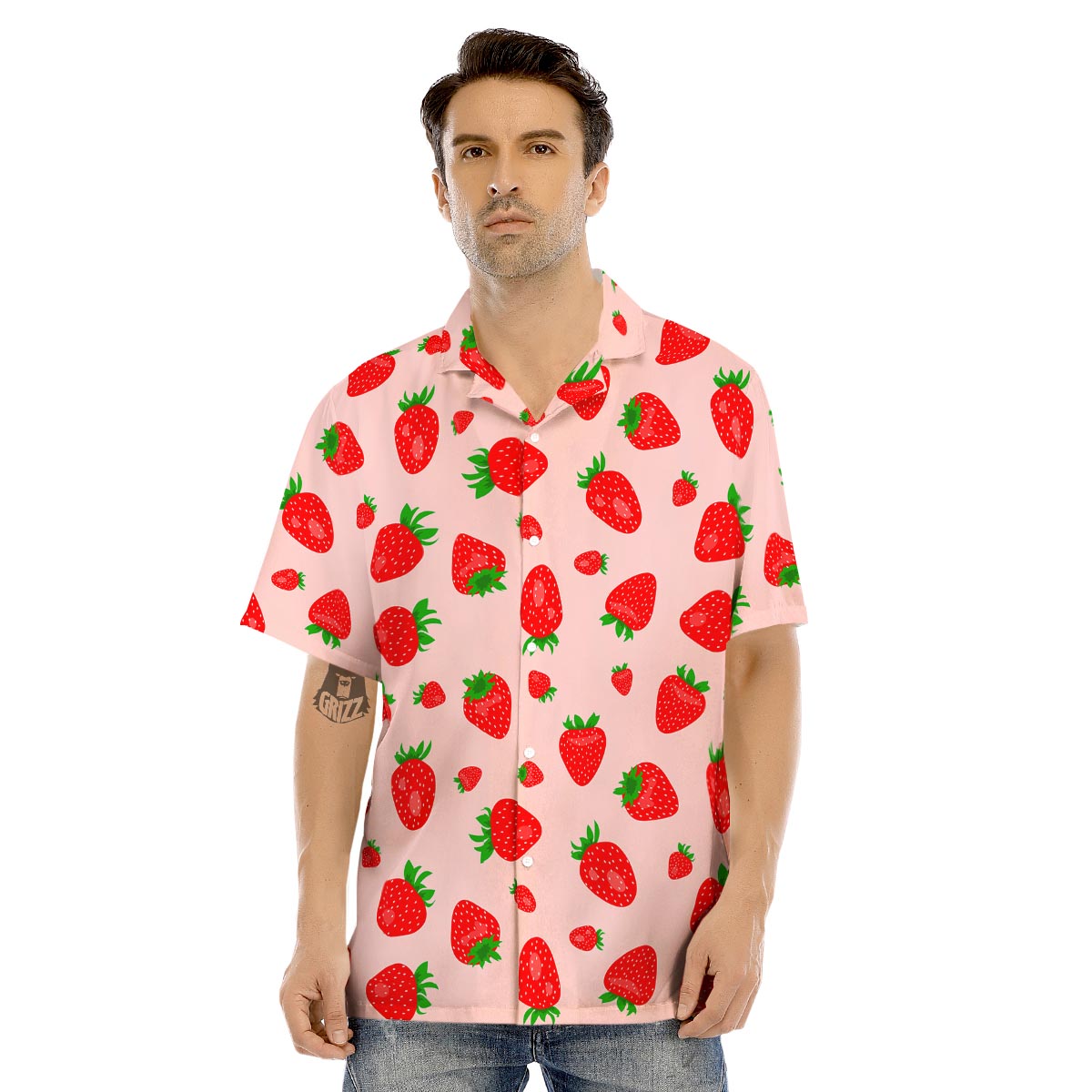 Strawberry Red Print Pattern Men's Hawaiian Shirt-grizzshop