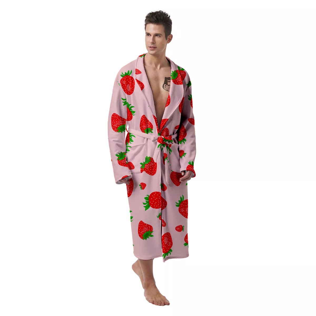 Strawberry Red Print Pattern Men's Robe-grizzshop