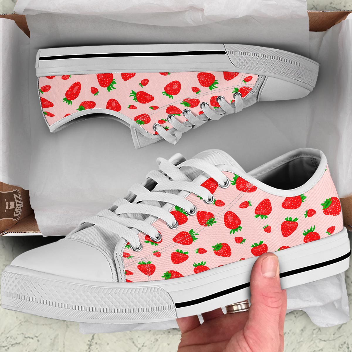 Strawberry Red Print Pattern White Low Top Shoes-grizzshop