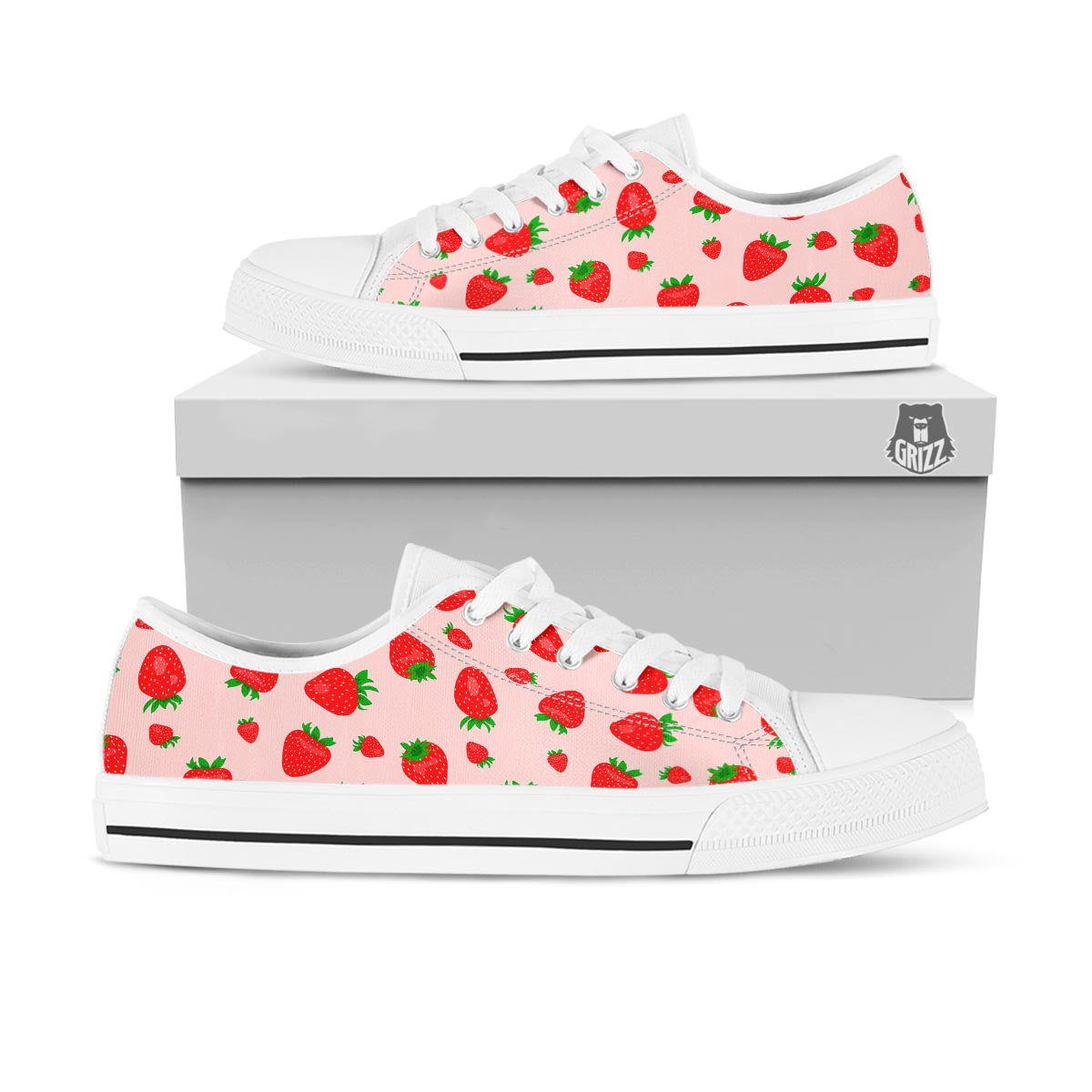 Strawberry Red Print Pattern White Low Top Shoes-grizzshop