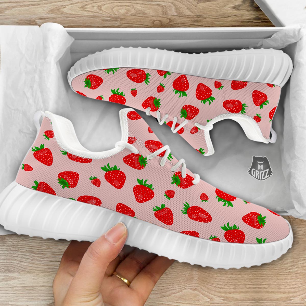 Strawberry Red Print Pattern White Walking Shoes-grizzshop