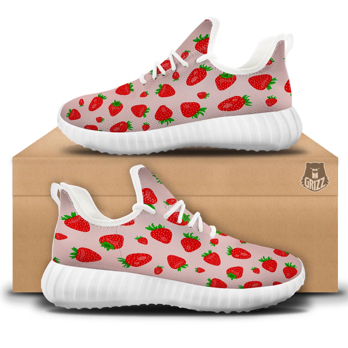Strawberry Red Print Pattern White Walking Shoes-grizzshop