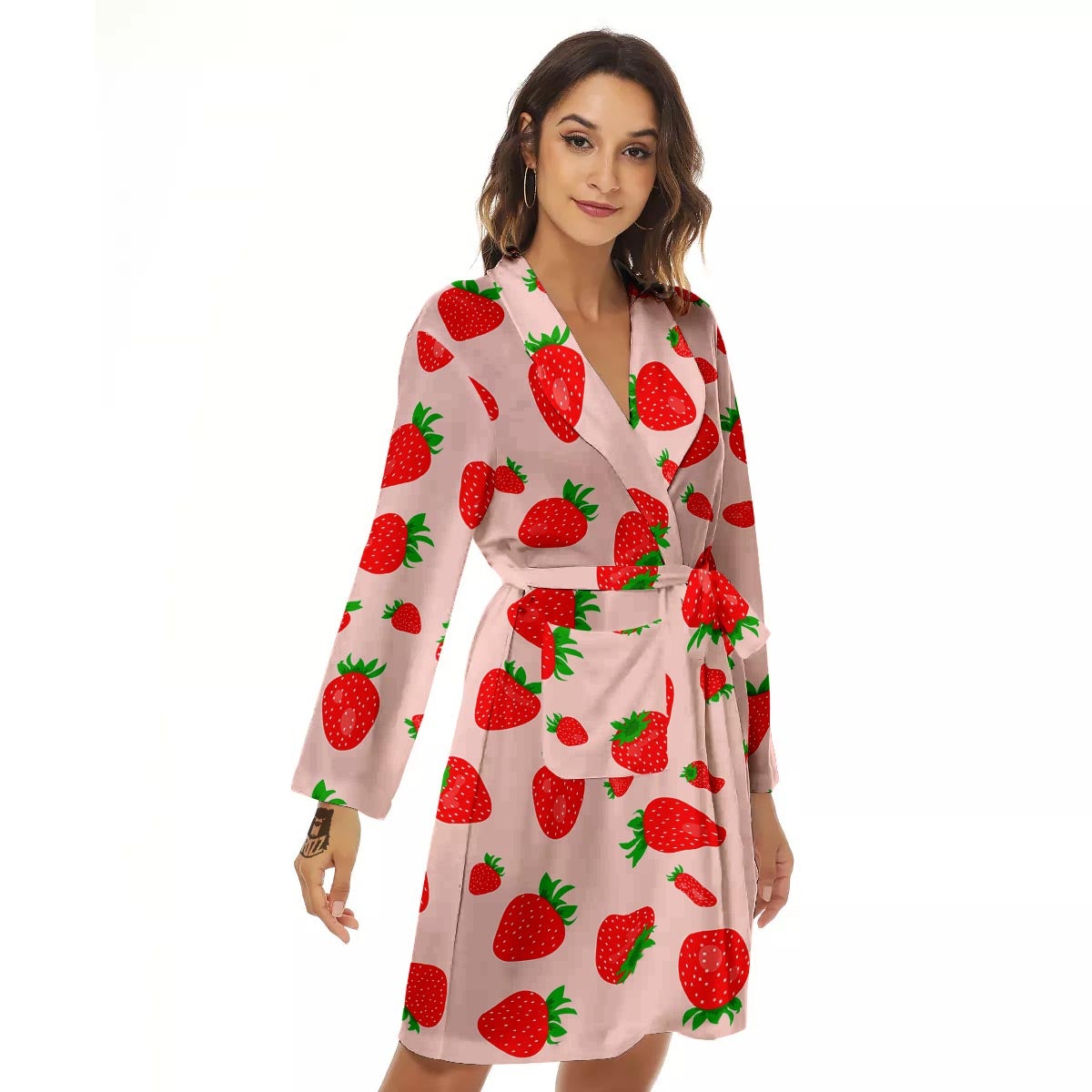 Strawberry Red Print Pattern Women's Robe-grizzshop