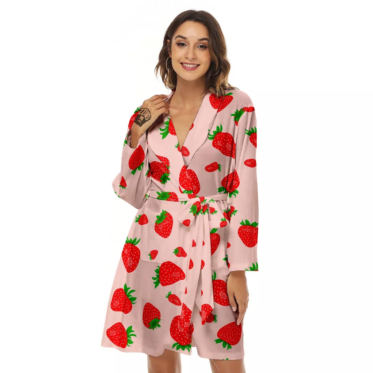 Strawberry Red Print Pattern Women's Robe-grizzshop