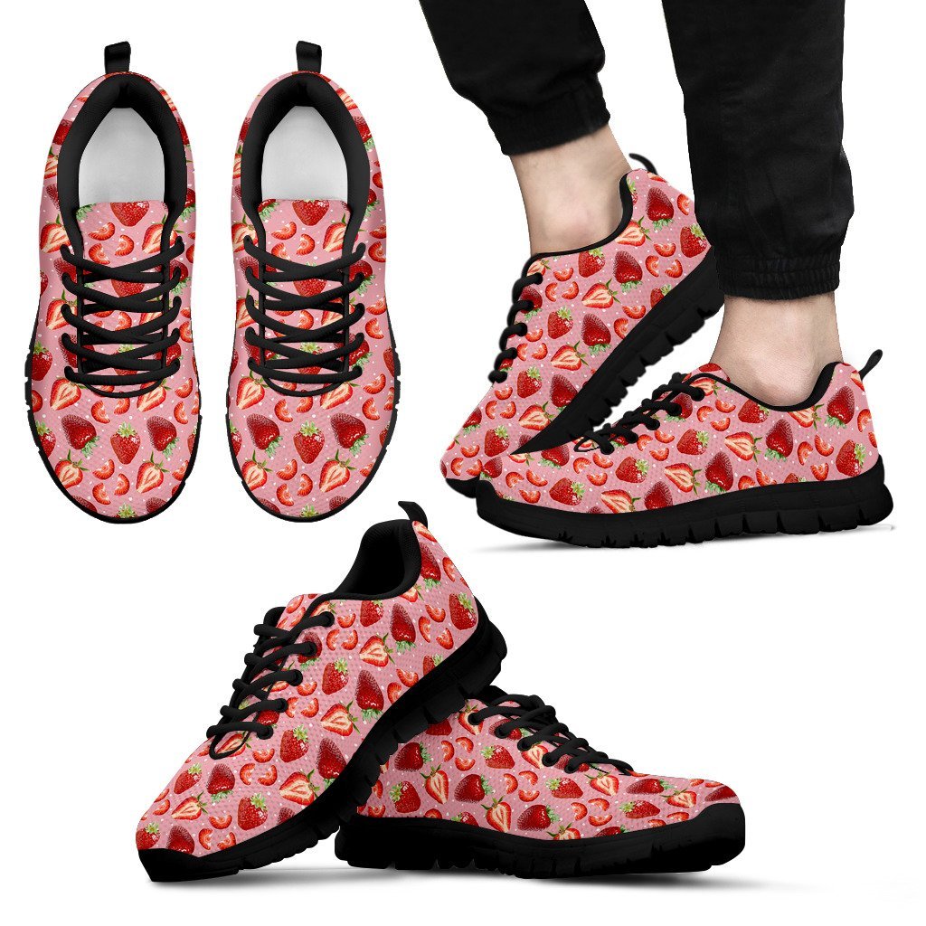 Strawberry Slice Print Pattern Black Sneaker Shoes For Men Women-grizzshop