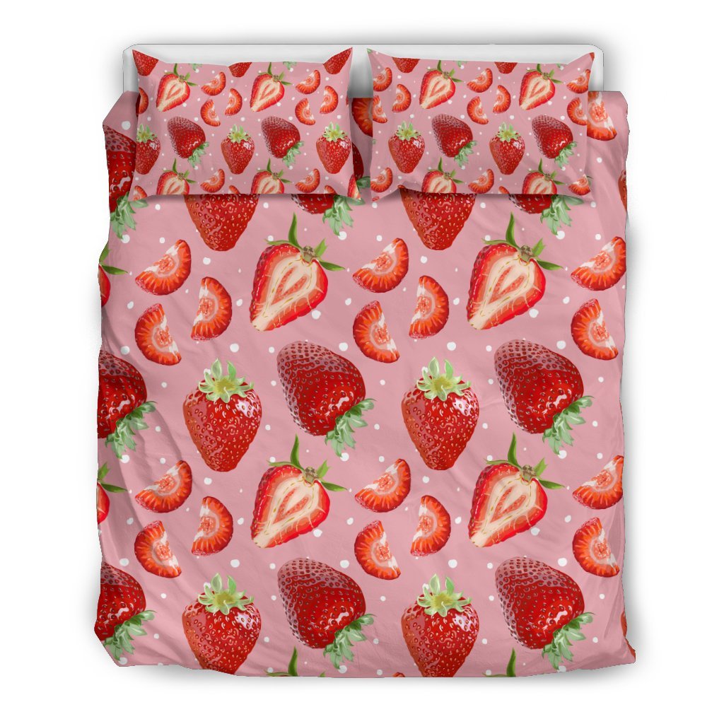 Strawberry Slice Print Pattern Duvet Cover Bedding Set-grizzshop
