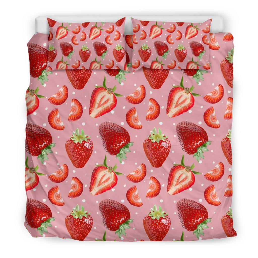 Strawberry Slice Print Pattern Duvet Cover Bedding Set-grizzshop