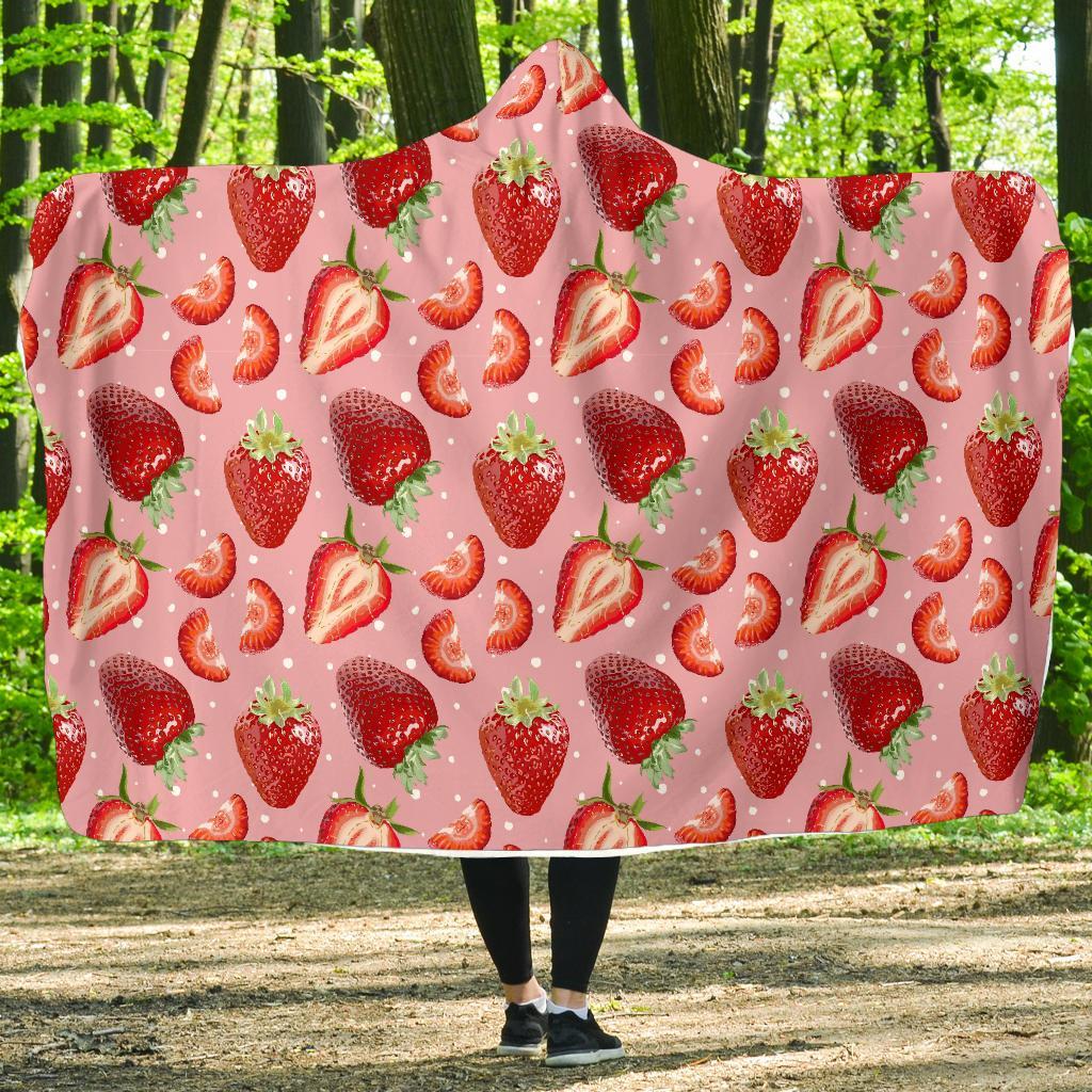 Strawberry Slice Print Pattern Hooded Blanket-grizzshop