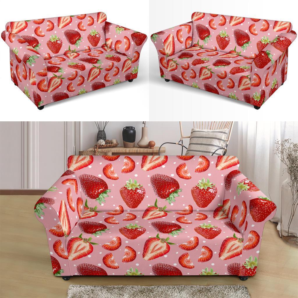 Strawberry Slice Print Pattern Loveseat Cover-grizzshop